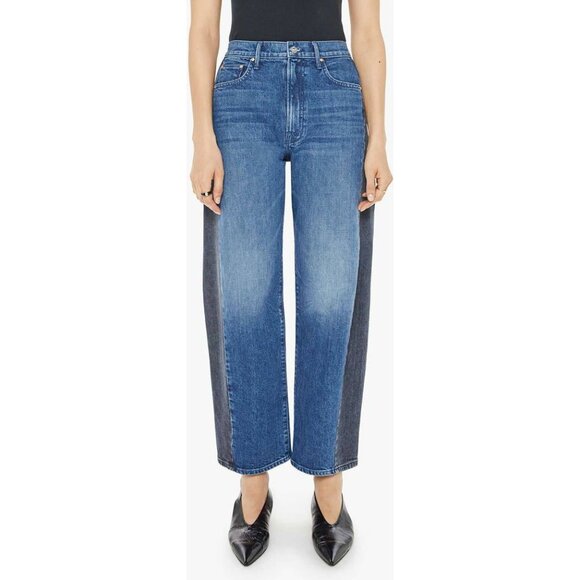 MOTHER Lil Half Pipe Flood High Waist Ankle Wide Leg Jeans Black and Blue Sz 27 - Picture 1 of 13